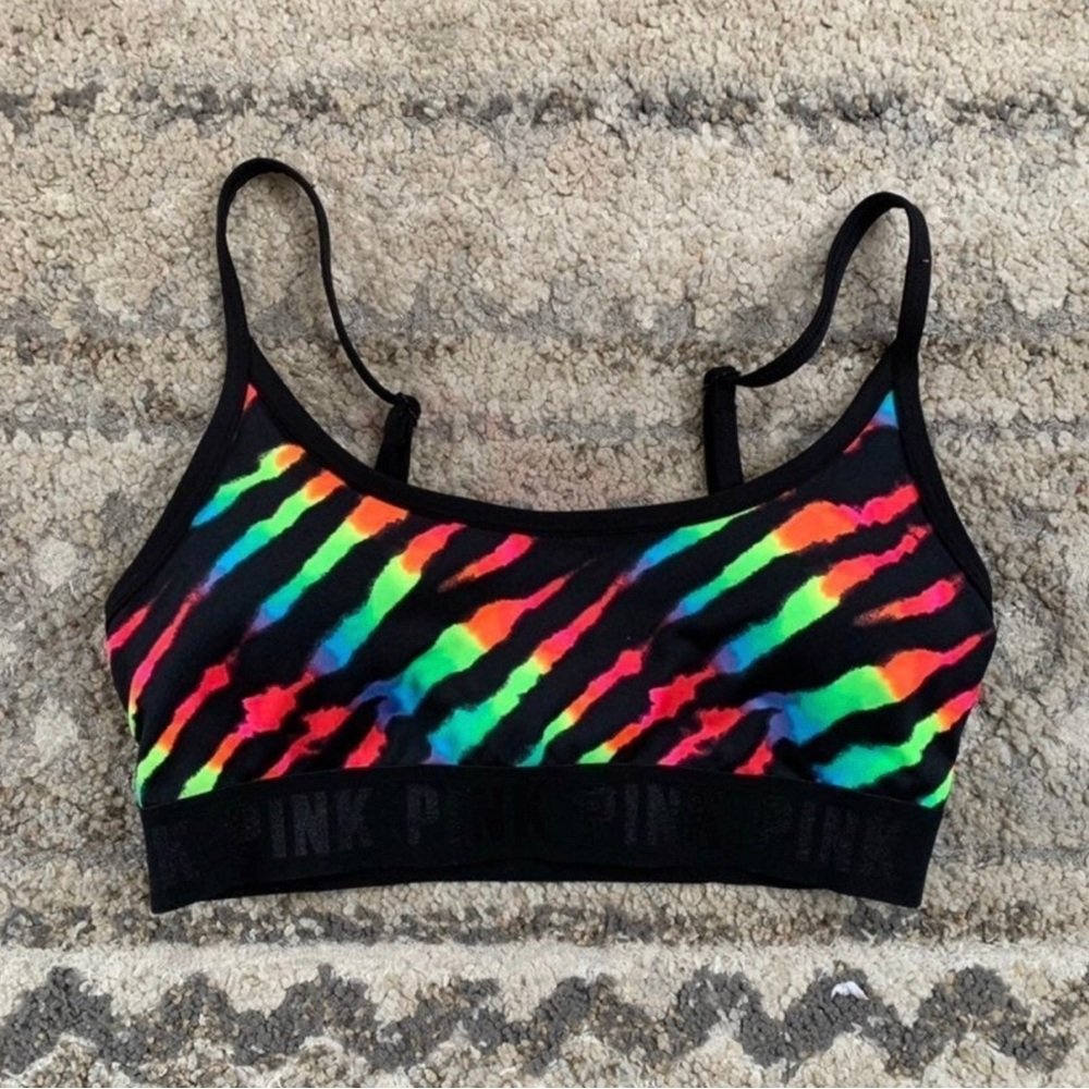 Pink Sport VS Rainbow Zebra Print Sports Bra Small NWT